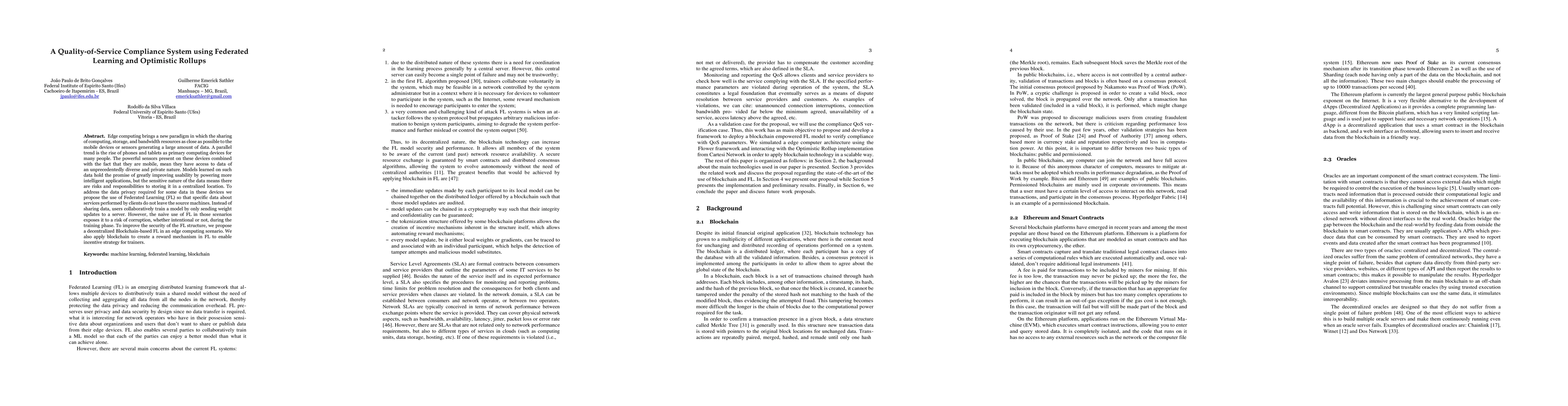 Thumbnail for A Quality-of-Service Compliance System using Federated Learning and
  Optimistic Rollups