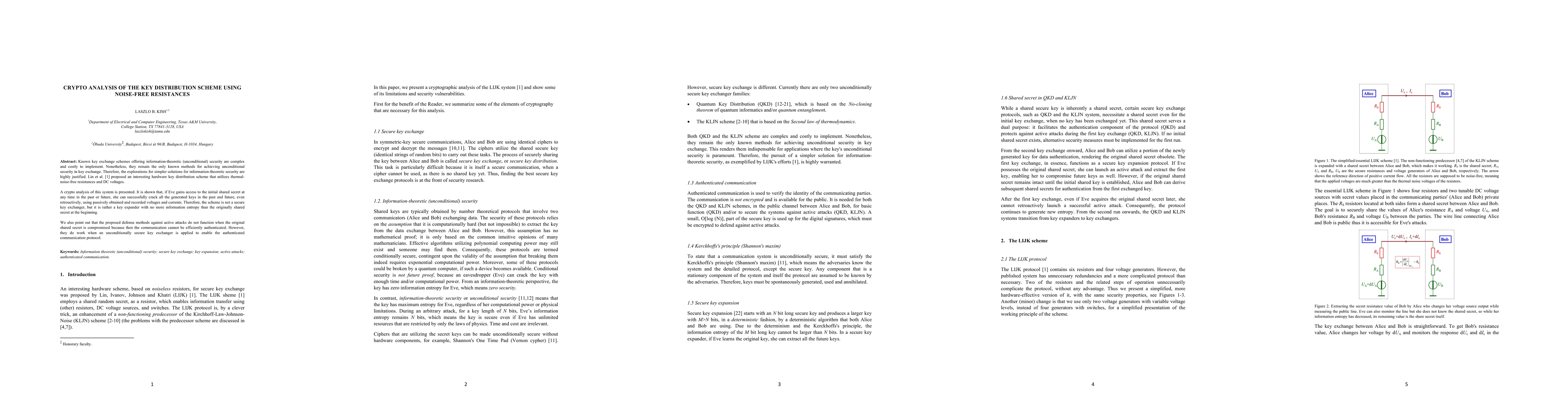 Thumbnail for Crypto analysis of the key distribution scheme using noise-free
  resistances