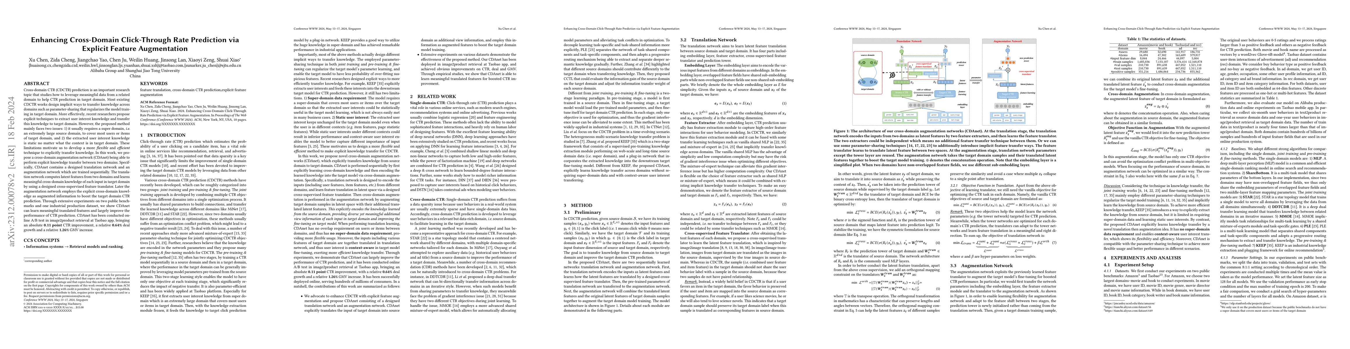 Thumbnail for Enhancing Cross-domain Click-Through Rate Prediction via Explicit
  Feature Augmentation
