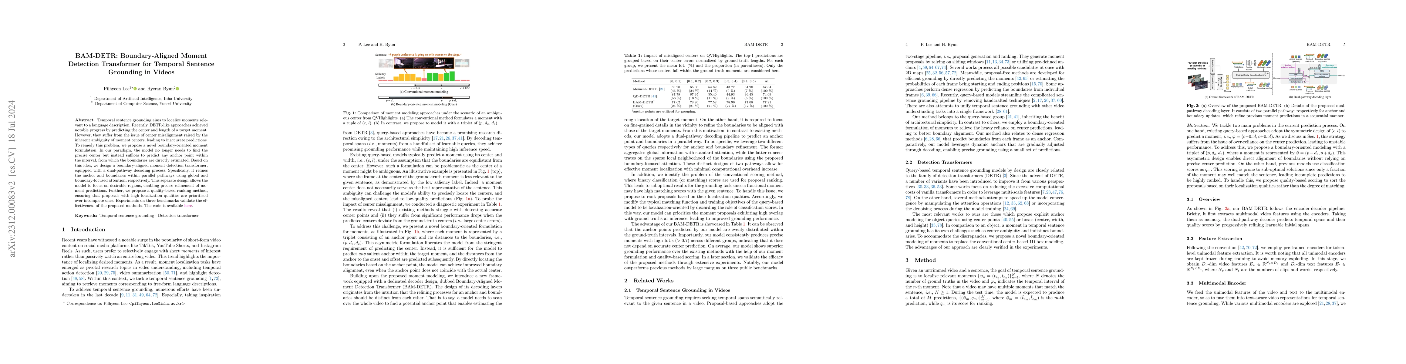 Thumbnail for BAM-DETR: Boundary-Aligned Moment Detection Transformer for Temporal
  Sentence Grounding in Videos