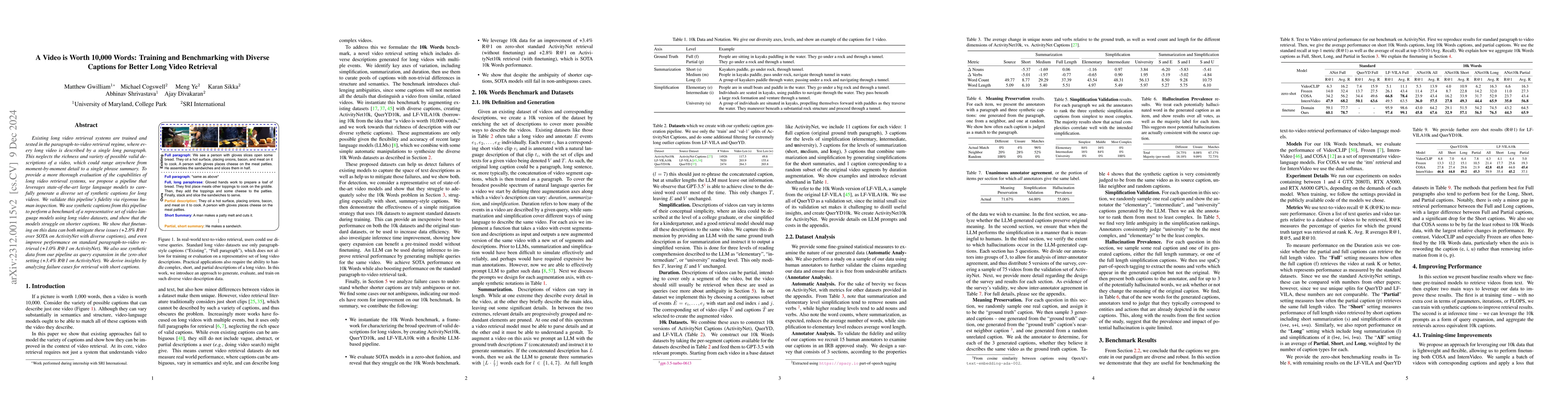 Thumbnail for A Video is Worth 10,000 Words: Training and Benchmarking with Diverse
  Captions for Better Long Video Retrieval