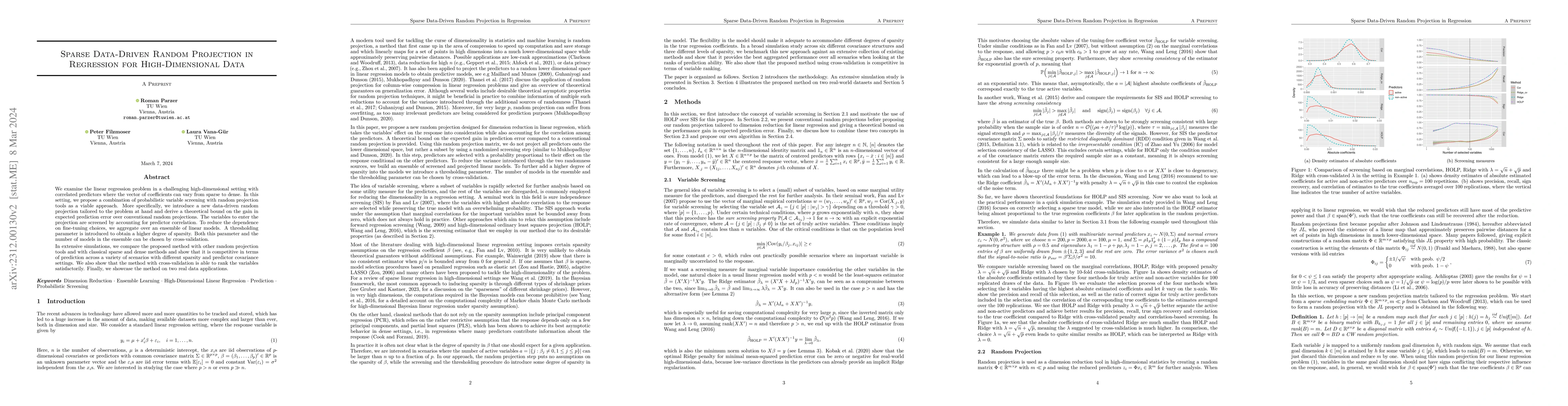 Thumbnail for Sparse Data-Driven Random Projection in Regression for High-Dimensional
  Data