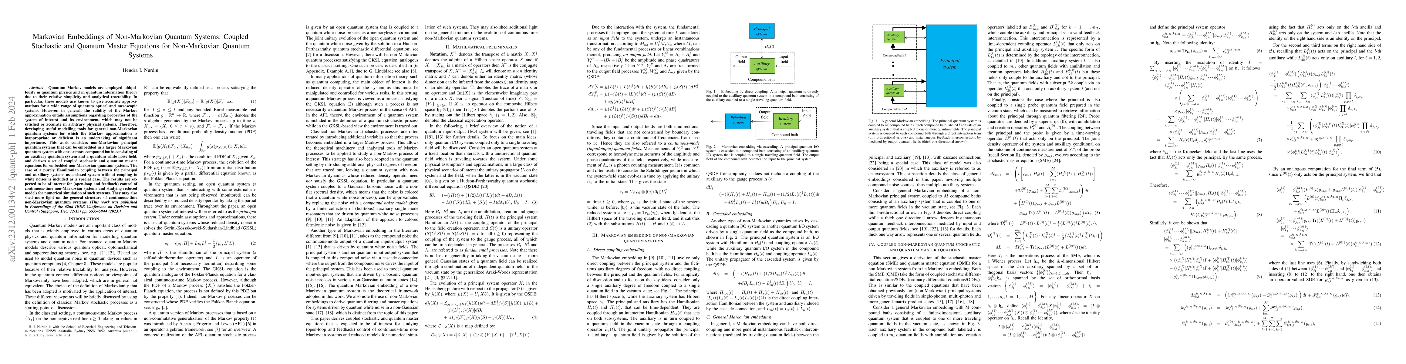 Thumbnail for Markovian Embeddings of Non-Markovian Quantum Systems: Coupled
  Stochastic and Quantum Master Equations for Non-Markovian Quantum Systems