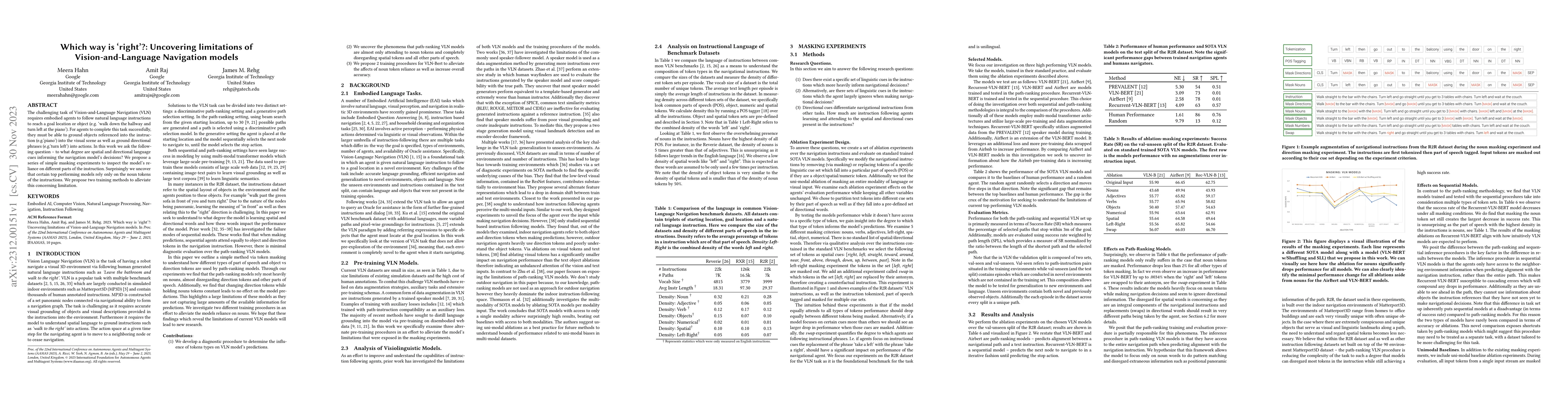 Thumbnail for Which way is `right'?: Uncovering limitations of Vision-and-Language
  Navigation model