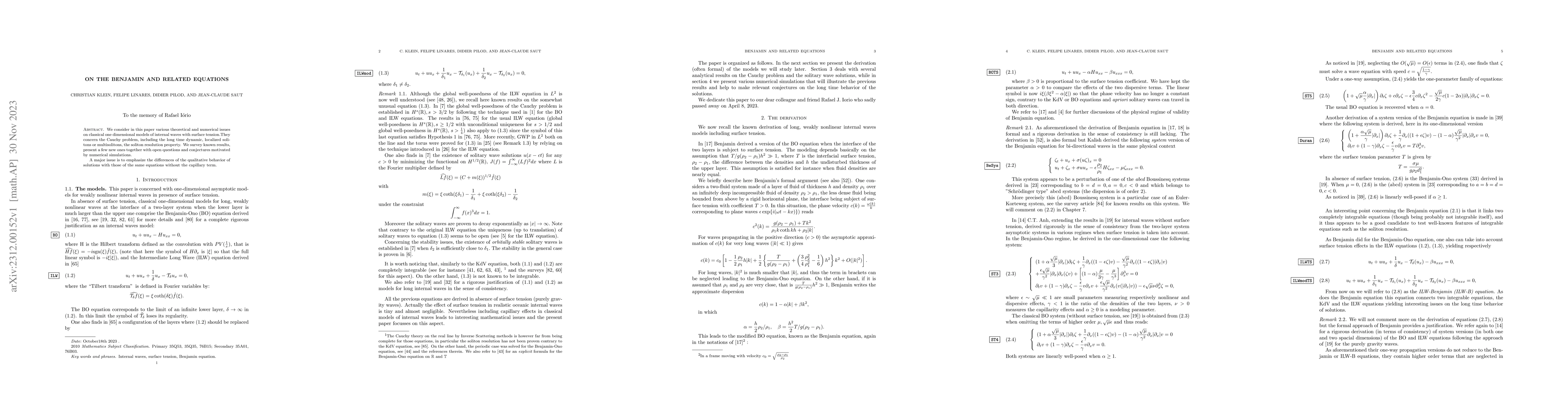 Thumbnail for On the Benjamin and related equations