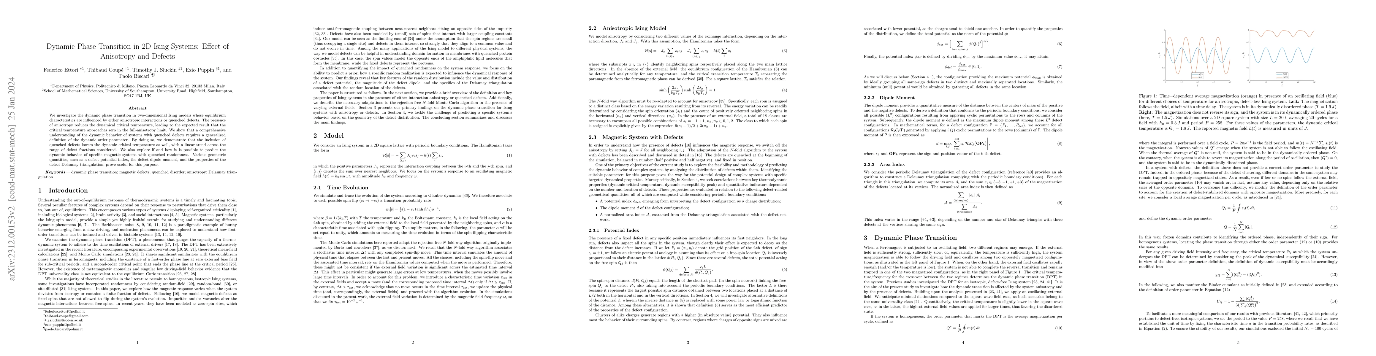 Thumbnail for Dynamic Phase Transition in 2D Ising Systems: Effect of Anisotropy and
  Defects