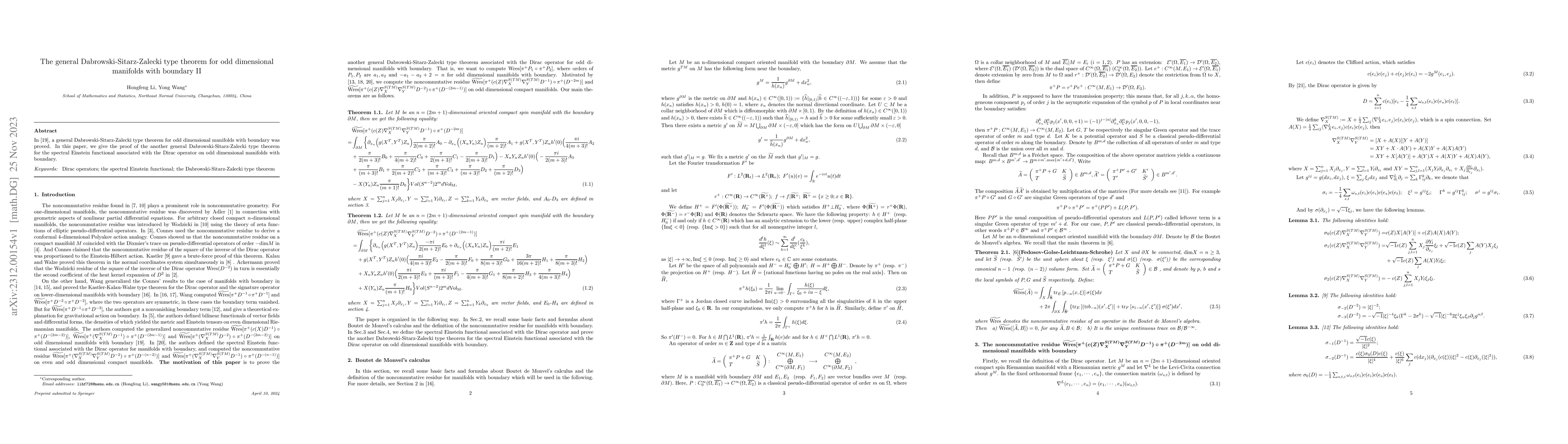Thumbnail for The general Dabrowski-Sitarz-Zalecki type theorem for odd dimensional
  manifolds with boundary II