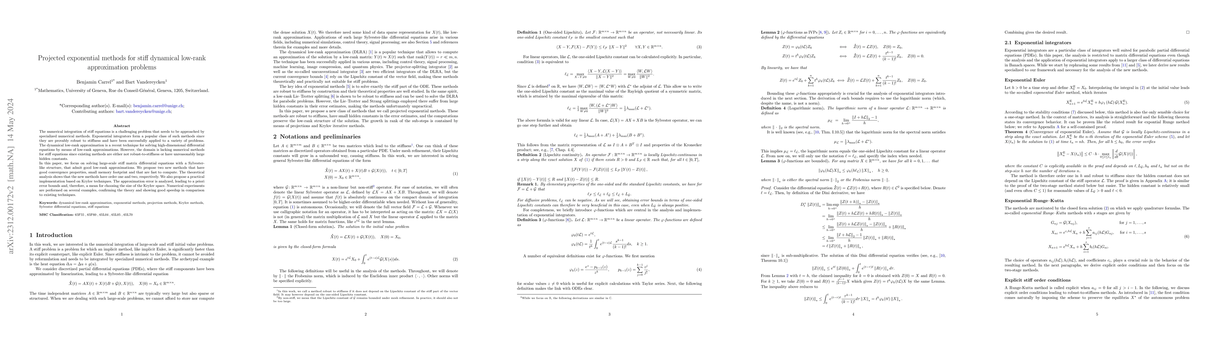 Thumbnail for Projected exponential methods for stiff dynamical low-rank approximation
  problems