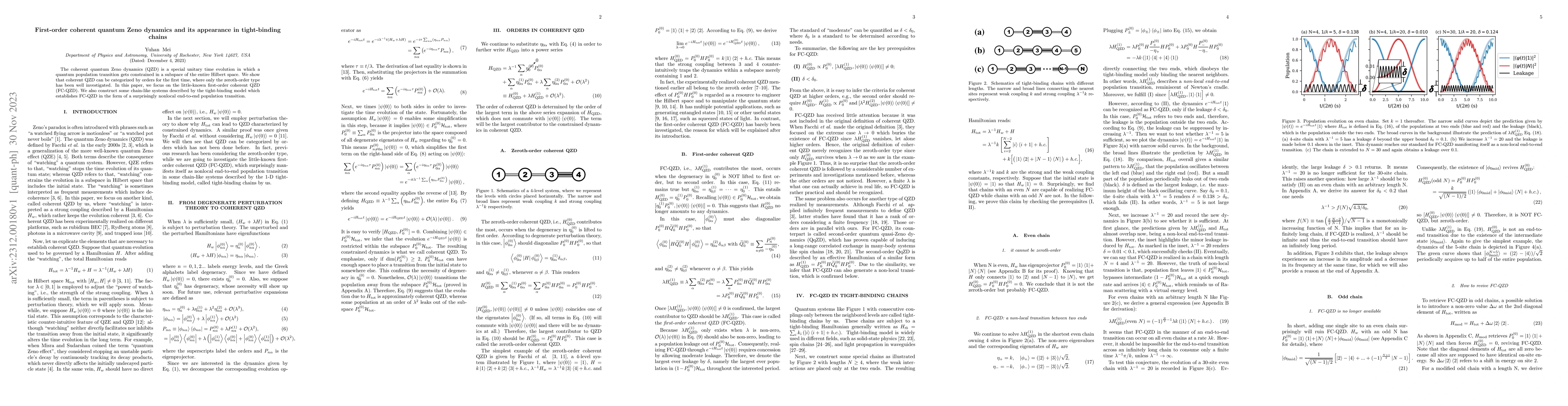 Thumbnail for First-order coherent quantum Zeno dynamics and its appearance in
  tight-binding chains
