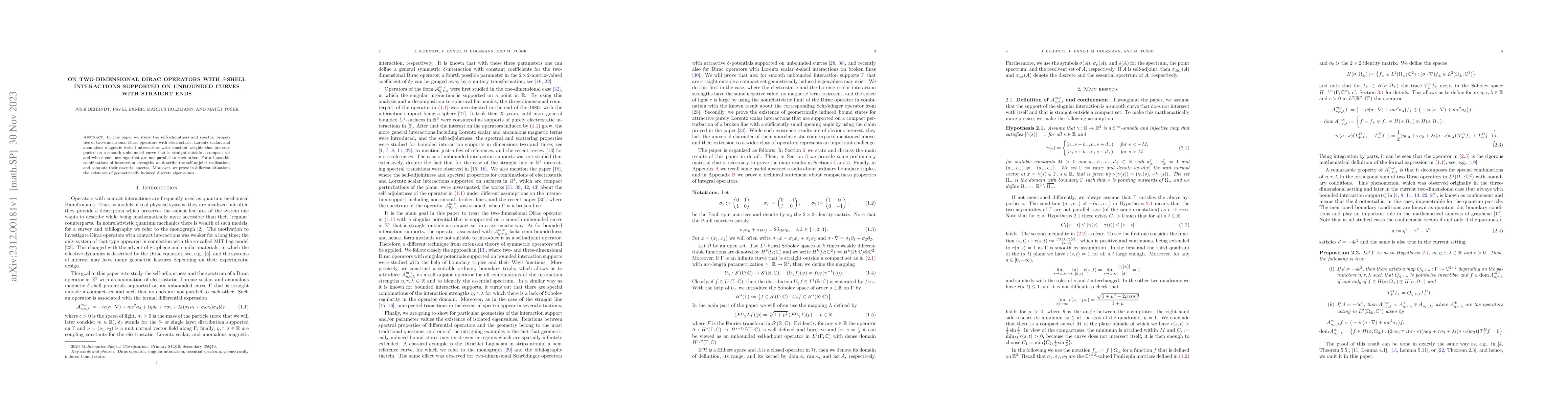 Thumbnail for On two-dimensional Dirac operators with $\delta$-shell interactions
  supported on unbounded curves with straight ends
