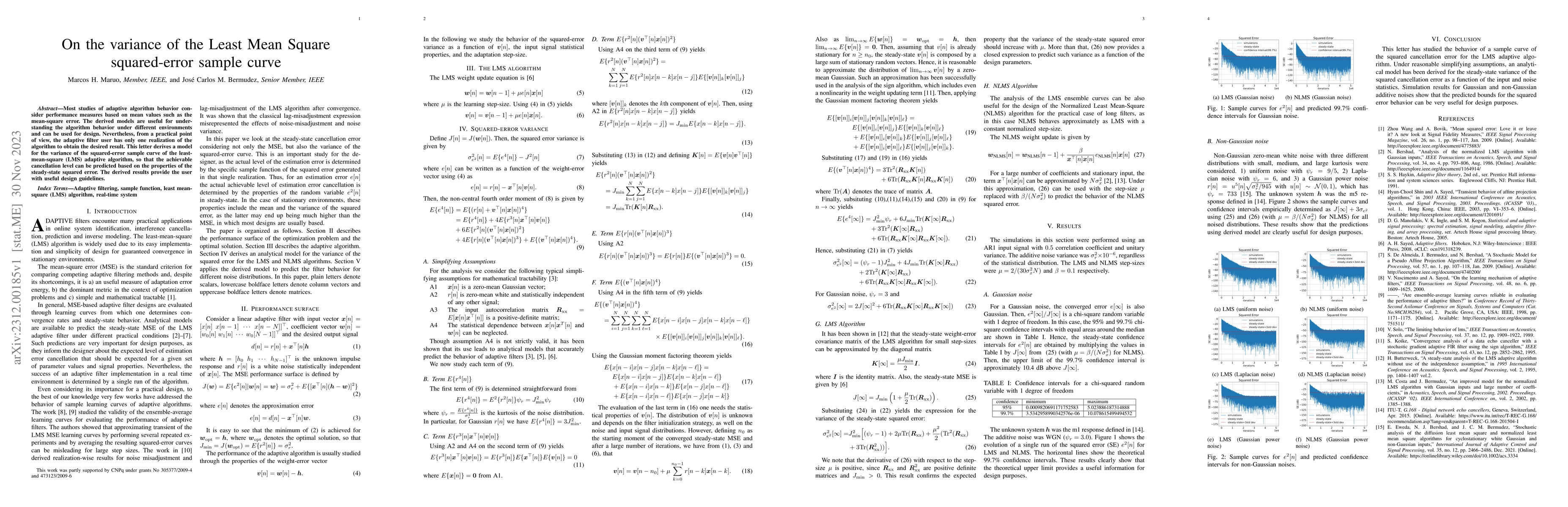 Thumbnail for On the variance of the Least Mean Square squared-error sample curve