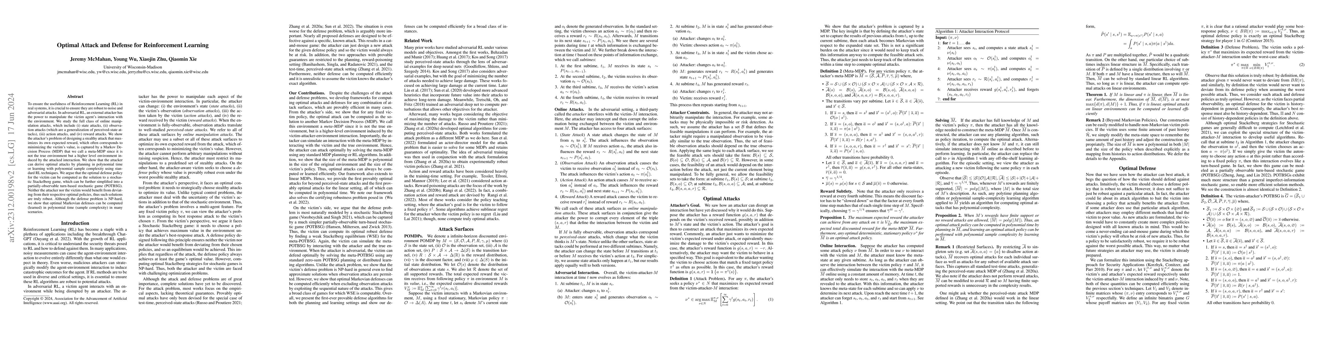 Thumbnail for Optimal Attack and Defense for Reinforcement Learning