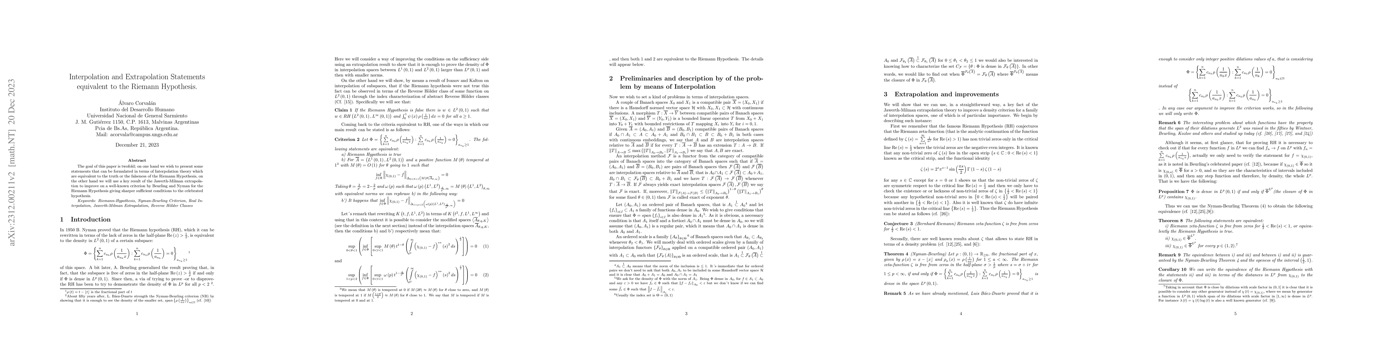 Thumbnail for Interpolation and Extrapolation Statements equivalent to the Riemann
  Hypothesis