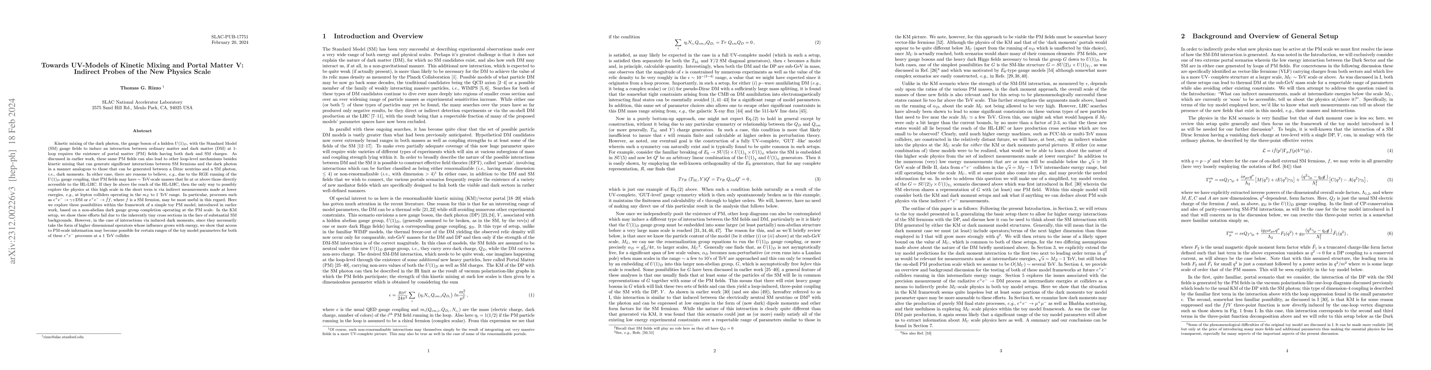 Thumbnail for Towards UV-Models of Kinetic Mixing and Portal Matter V: Indirect Probes
  of the New Physics Scale