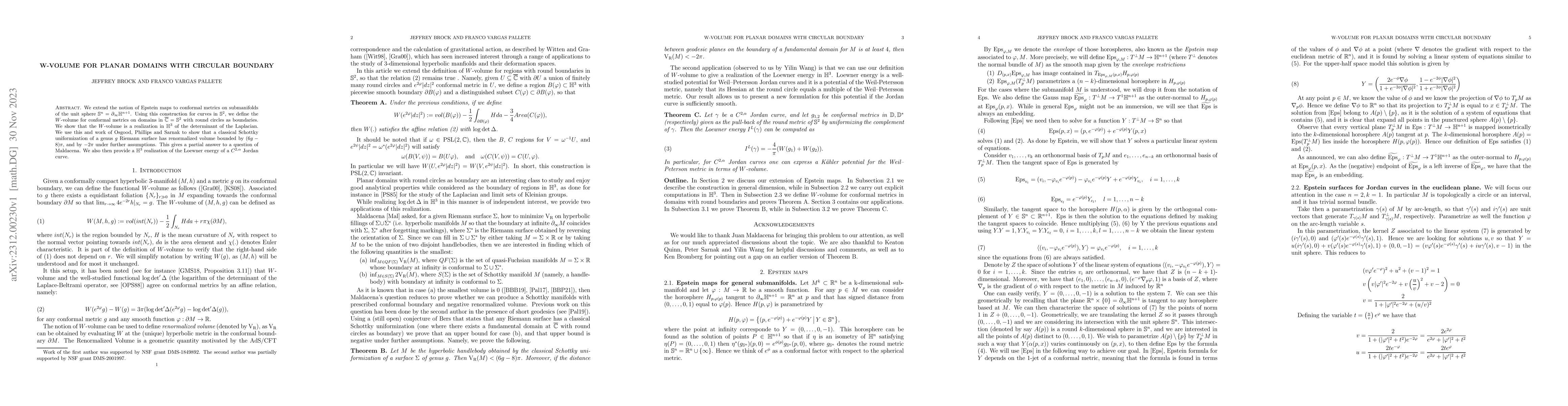Thumbnail for W-volume for planar domains with circular boundary