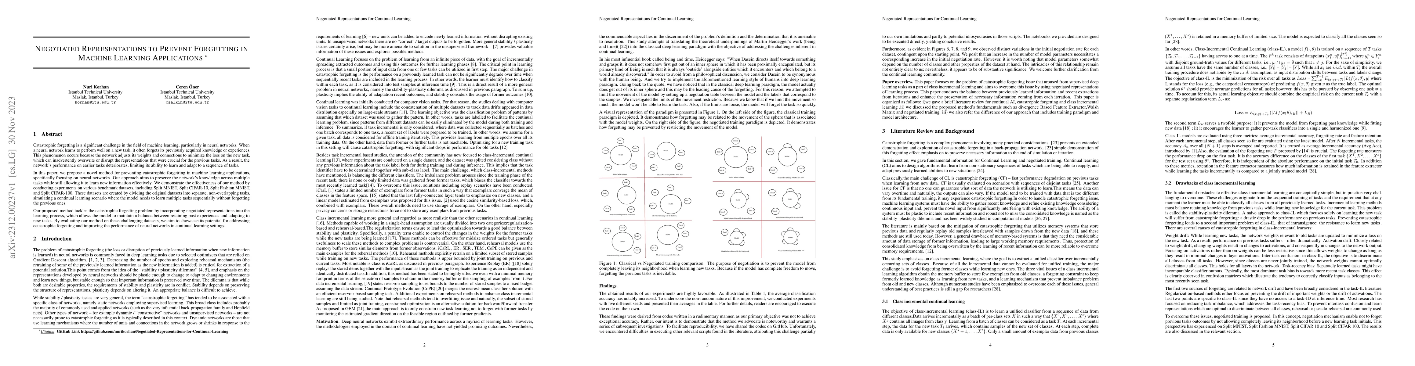 Thumbnail for Negotiated Representations to Prevent Forgetting in Machine Learning
  Applications
