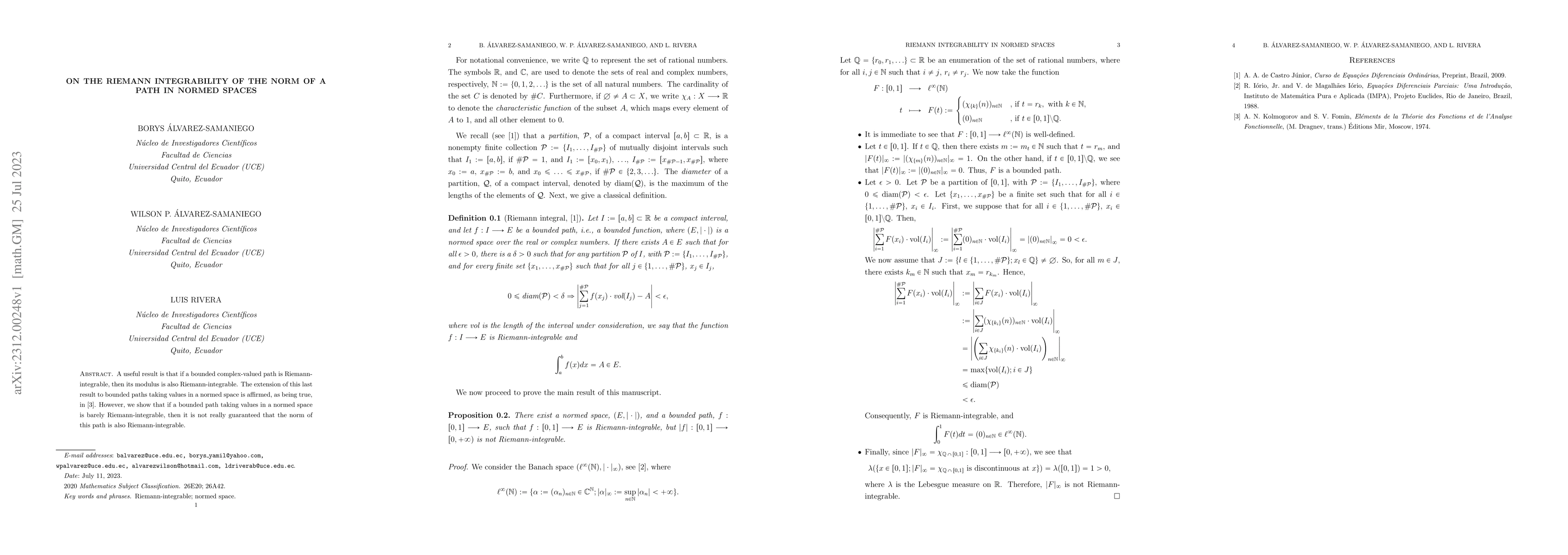 Thumbnail for On the Riemann integrability of the norm of a path in normed spaces