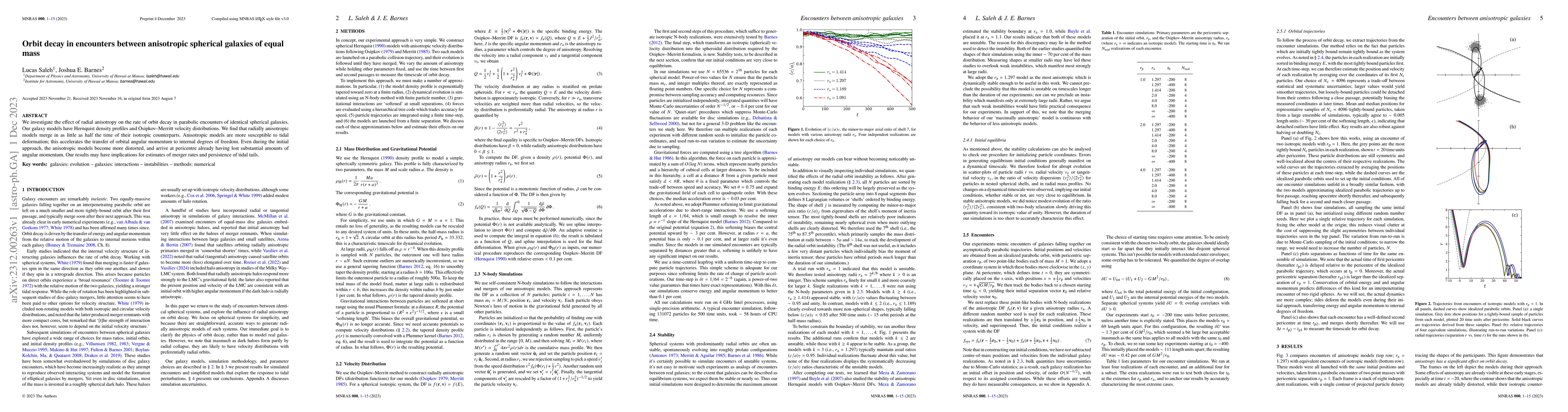 Thumbnail for Orbit decay in encounters between anisotropic spherical galaxies of
  equal mass