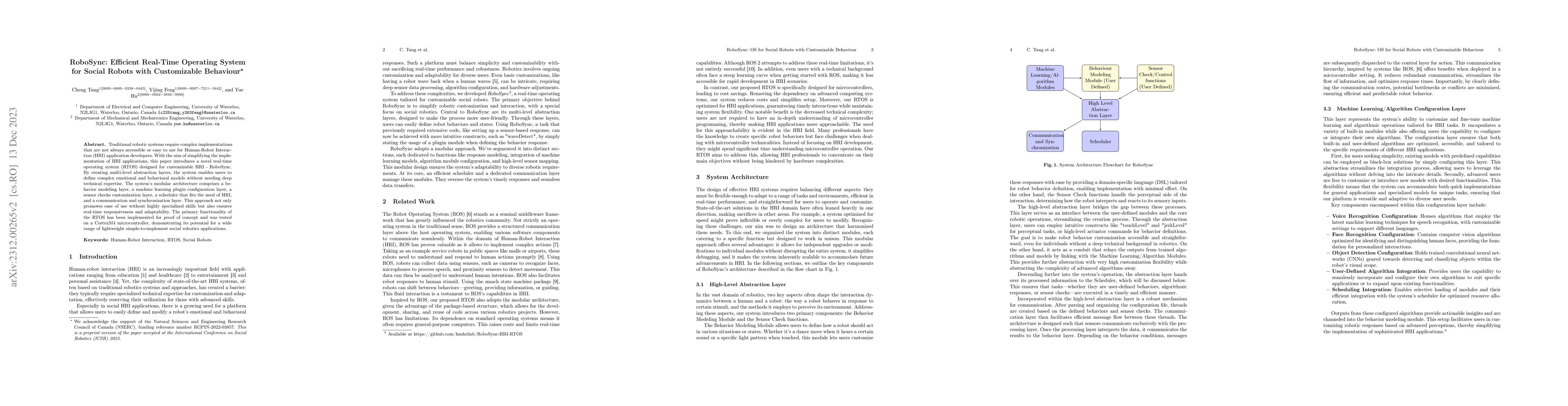 Thumbnail for RoboSync: Efficient Real-Time Operating System for Social Robots with
  Customizable Behaviour