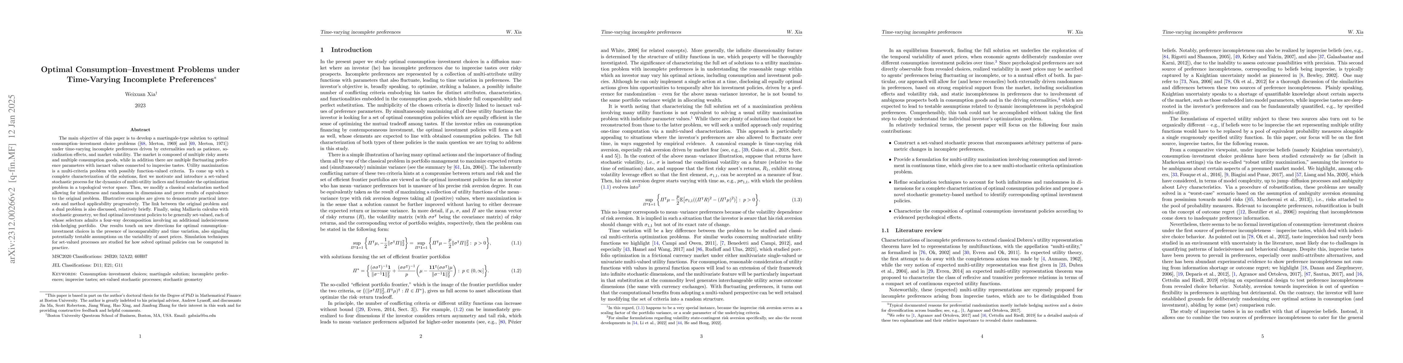 Thumbnail for Optimal Consumption--Investment Problems under Time-Varying Incomplete
  Preferences