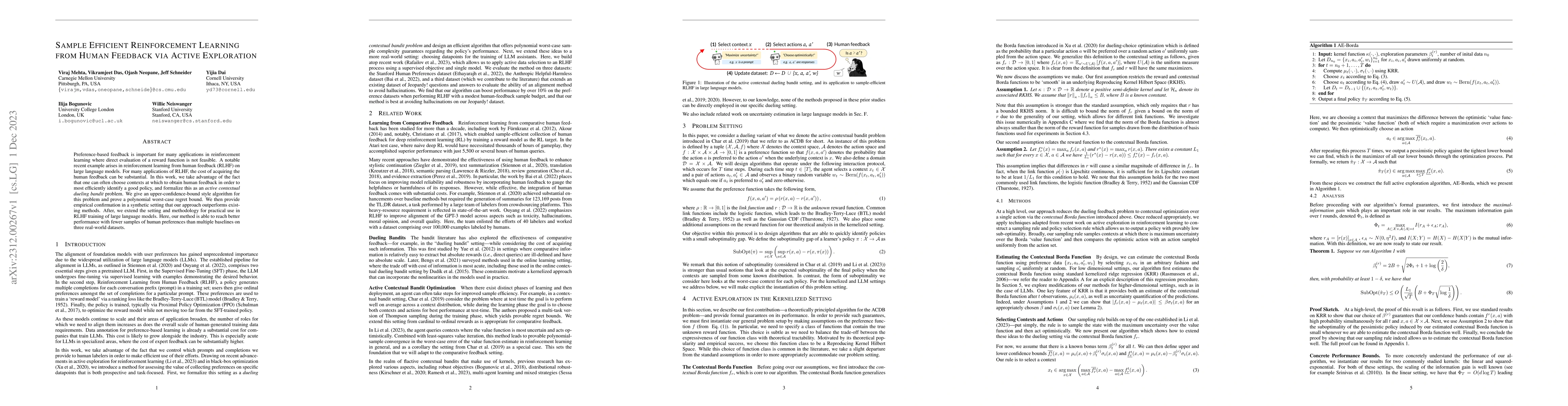 Thumbnail for Sample Efficient Reinforcement Learning from Human Feedback via Active
  Exploration