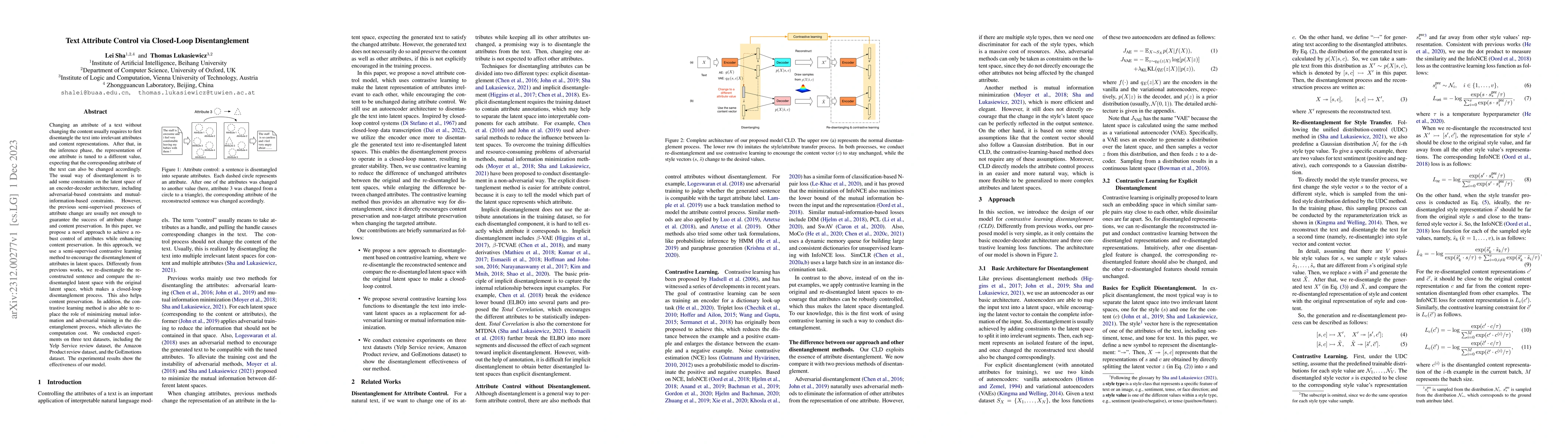 Thumbnail for Text Attribute Control via Closed-Loop Disentanglement