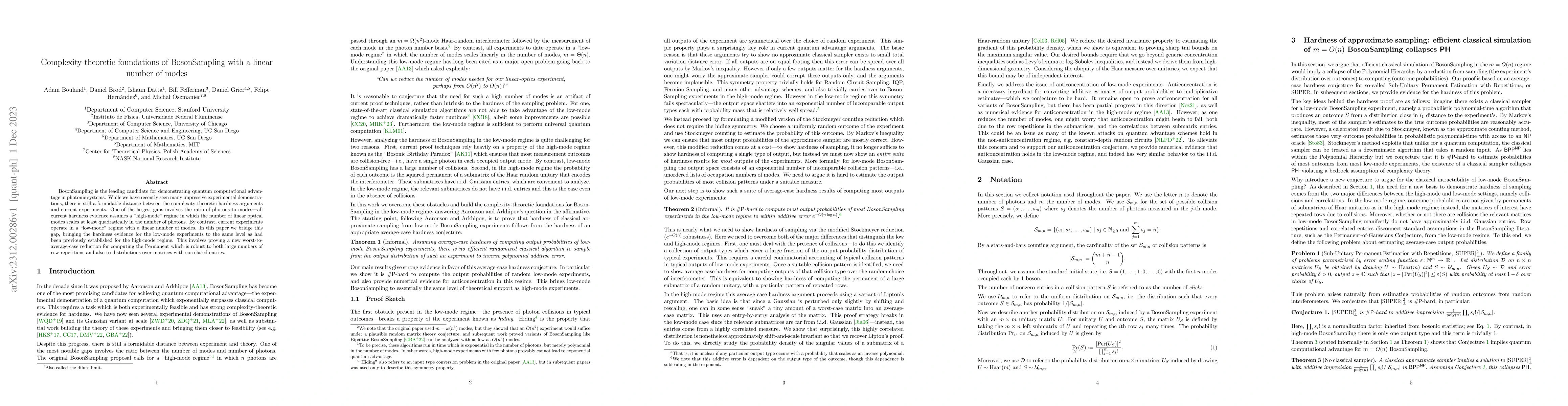 Thumbnail for Complexity-theoretic foundations of BosonSampling with a linear number
  of modes