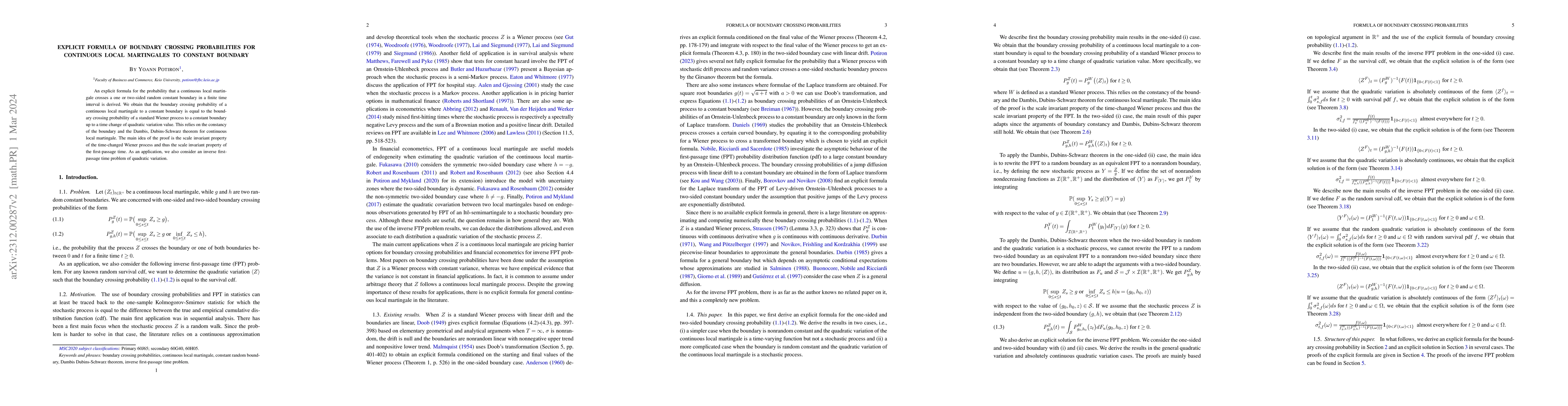 Thumbnail for Explicit formula of boundary crossing probabilities for continuous local
  martingales to constant boundary