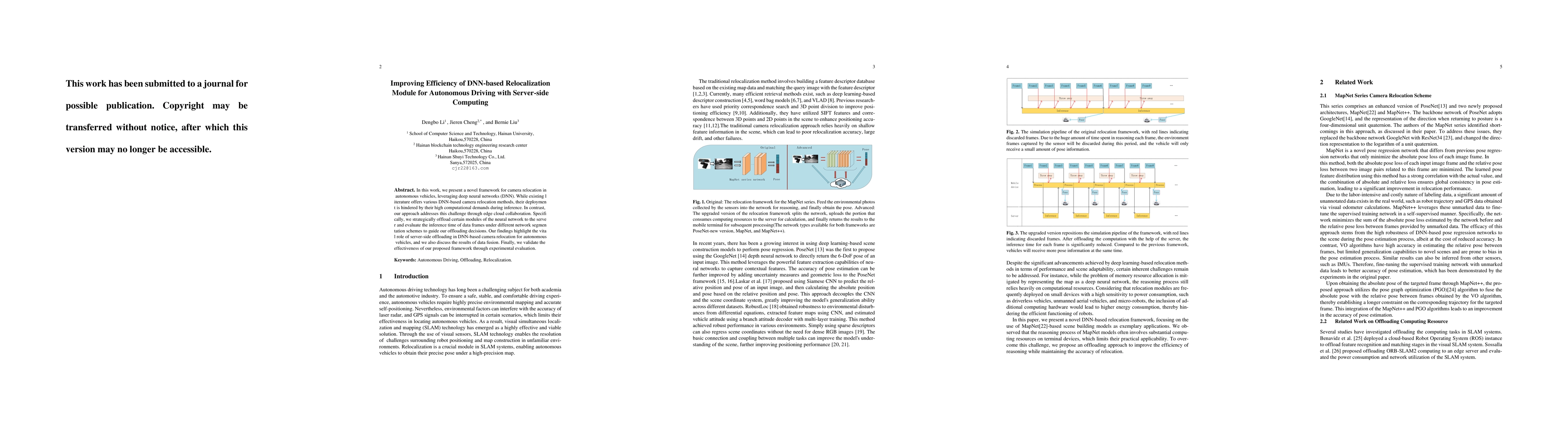 Thumbnail for Improving Efficiency of DNN-based Relocalization Module for Autonomous
  Driving with Server-side Computing