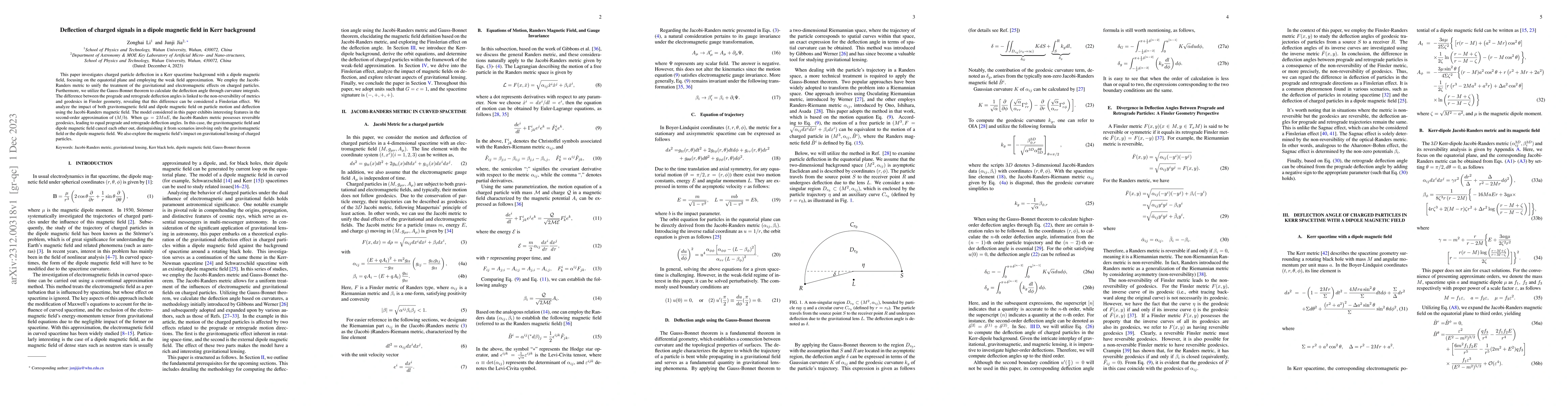 Thumbnail for Deflection of charged signals in a dipole magnetic field in Kerr
  background