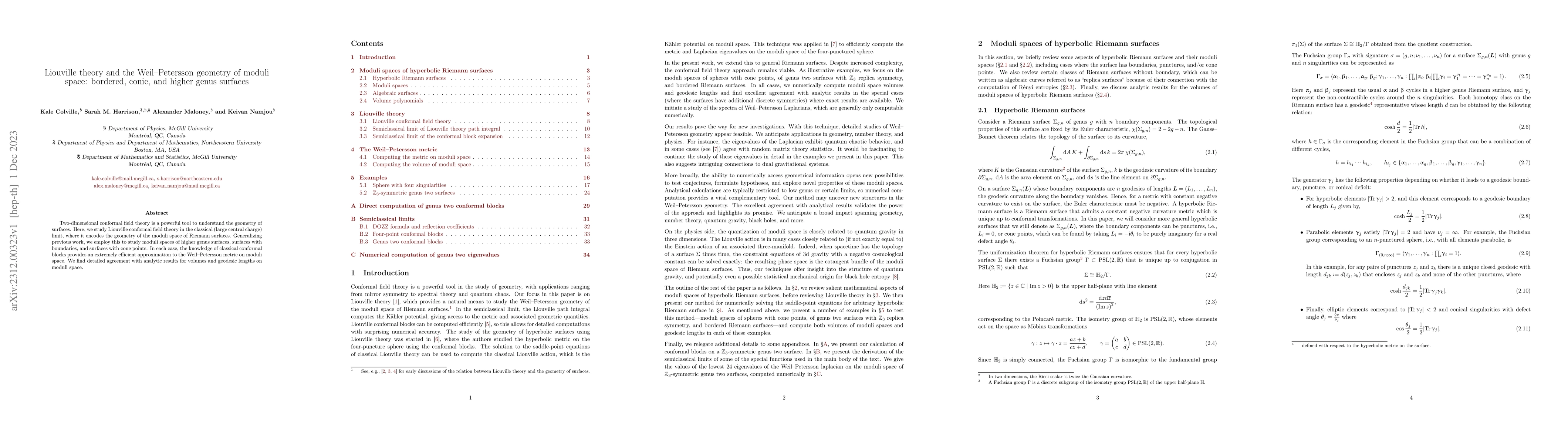 Thumbnail for Liouville theory and the Weil-Petersson geometry of moduli space:
  bordered, conic, and higher genus surfaces