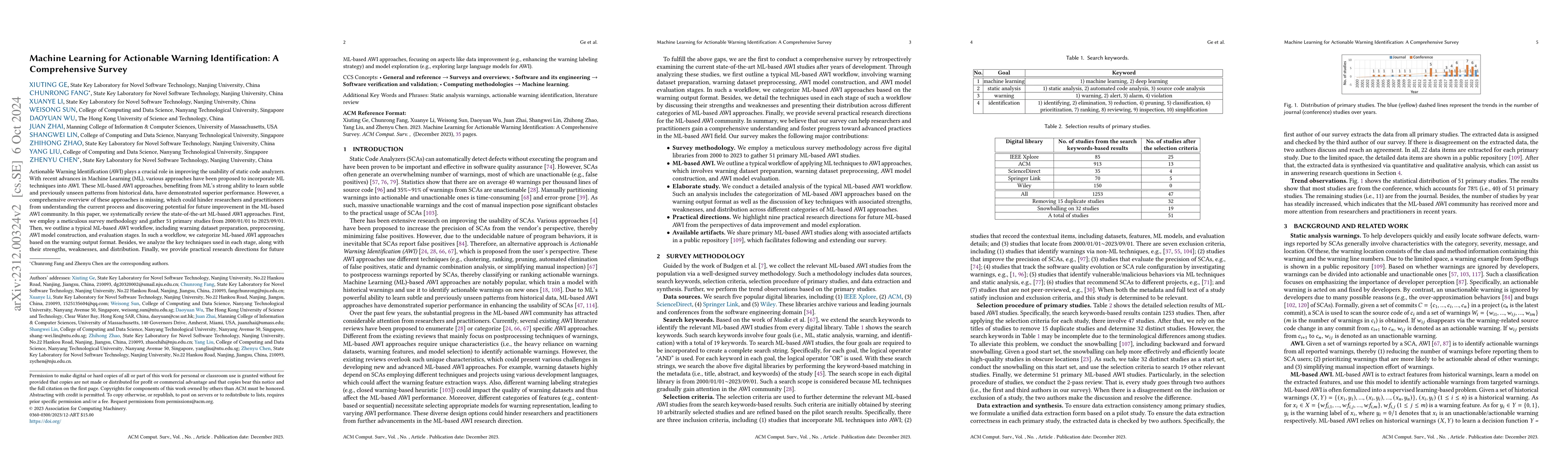 Thumbnail for Machine Learning for Actionable Warning Identification: A Comprehensive
  Survey