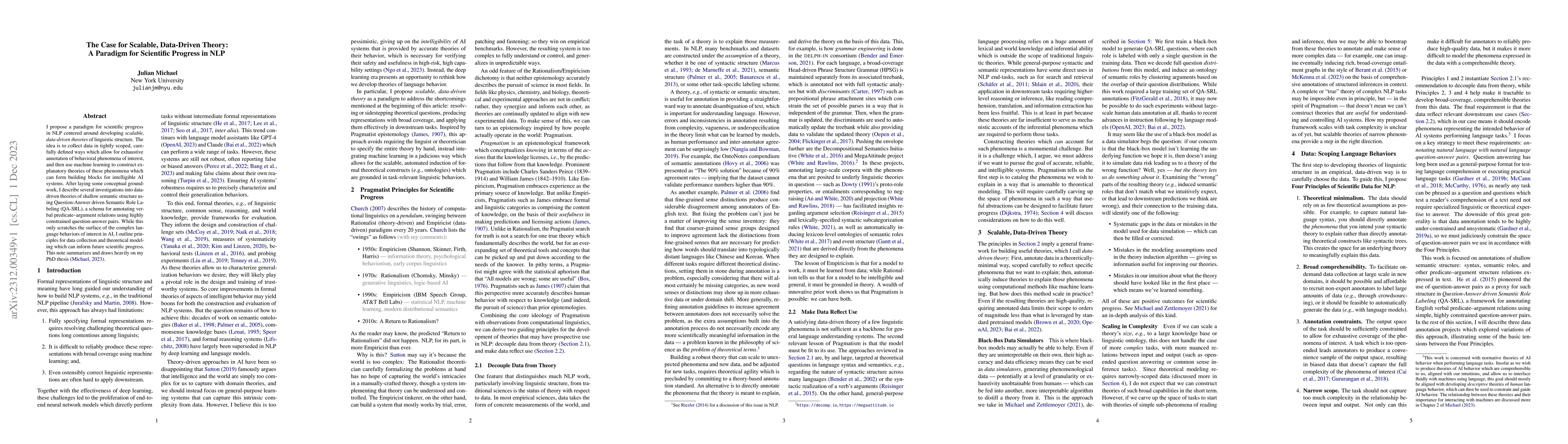 Thumbnail for The Case for Scalable, Data-Driven Theory: A Paradigm for Scientific
  Progress in NLP