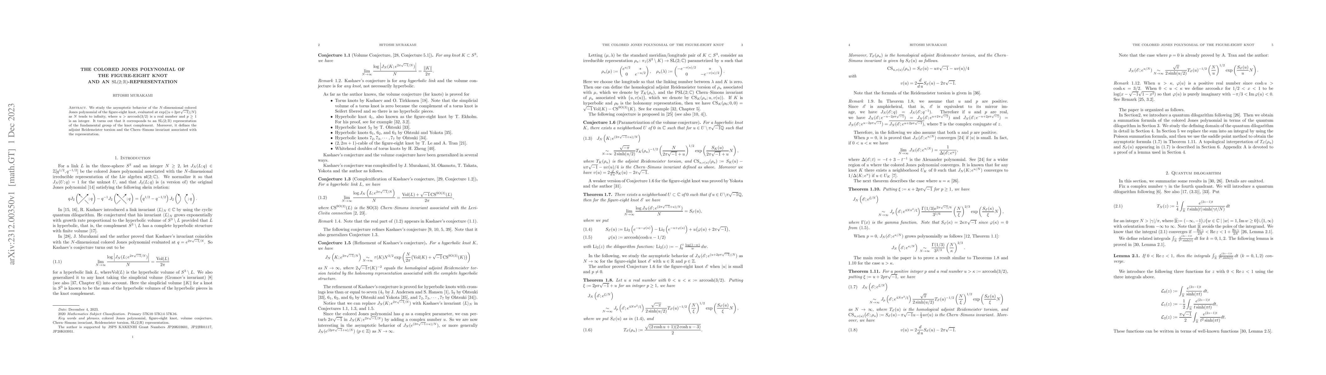 Thumbnail for The colored Jones polynomial of the figure-eight knot and an
  $\operatorname{SL}(2;\mathbb{R})$-representation
