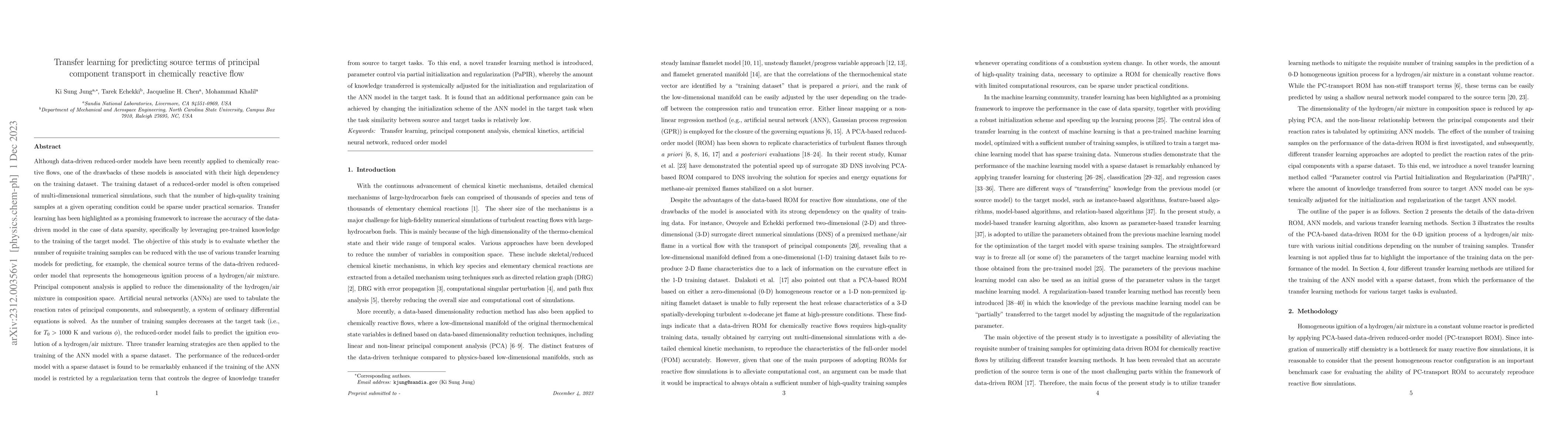 Thumbnail for Transfer learning for predicting source terms of principal component
  transport in chemically reactive flow