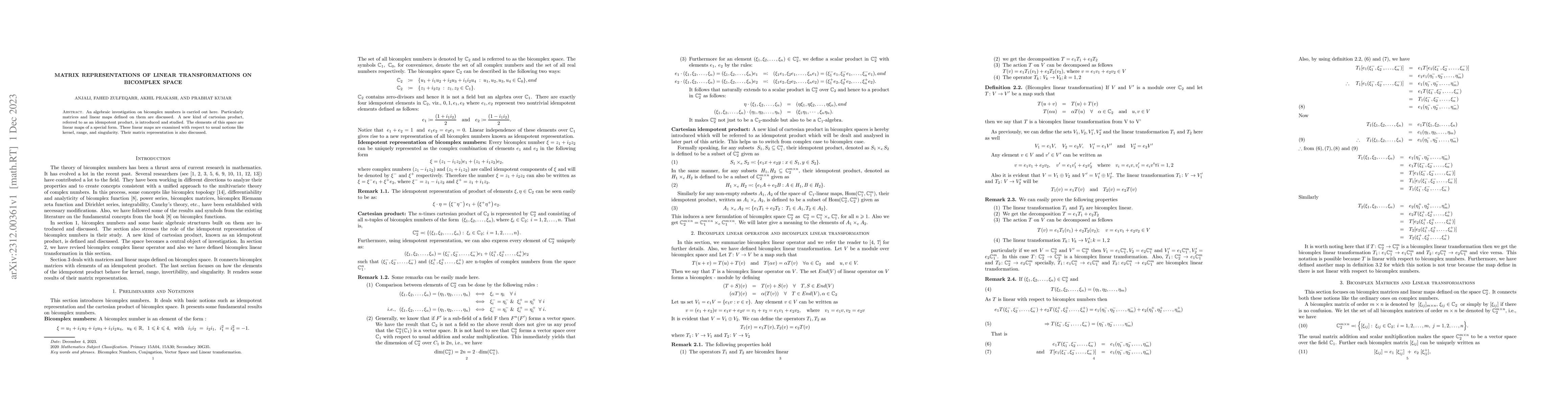 Thumbnail for Matrix representations of linear transformations on bicomplex space