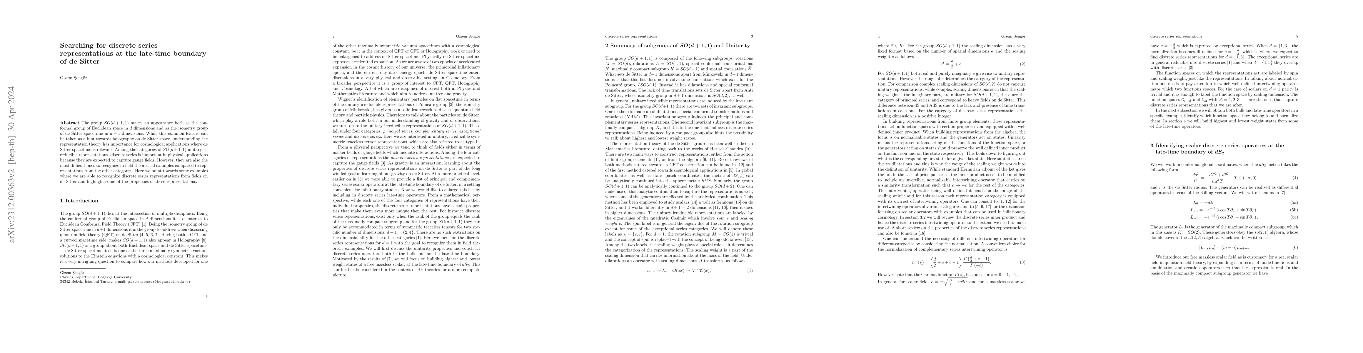 Thumbnail for Searching for discrete series representations at the late-time boundary
  of de Sitter