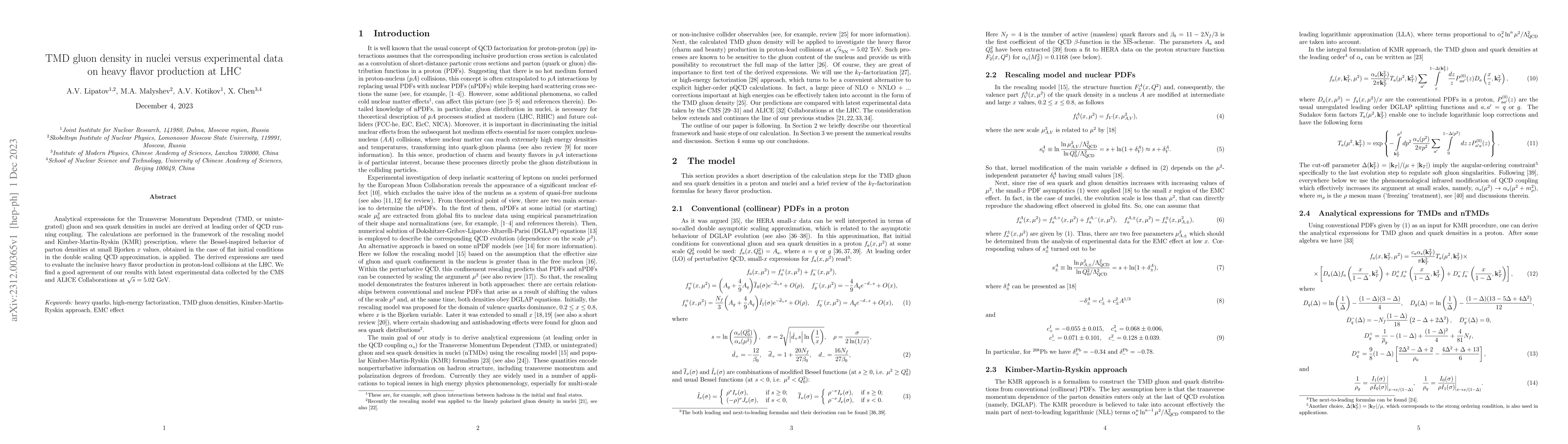 Thumbnail for TMD gluon density in nuclei versus experimental data on heavy flavor
  production at LHC