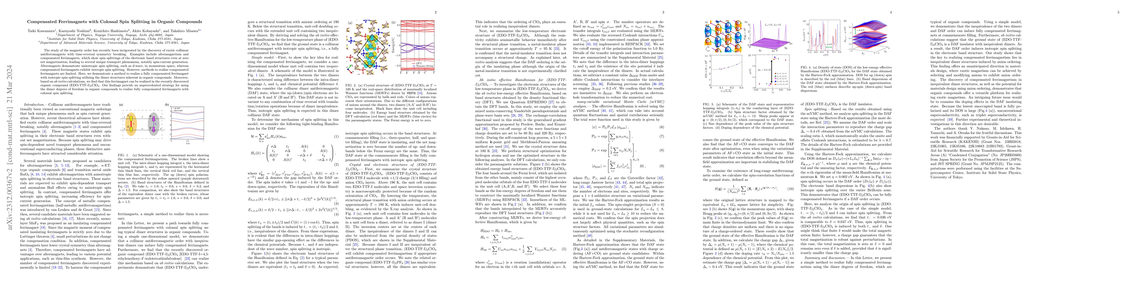 Thumbnail for Compensated Ferrimagnets with Colossal Spin Splitting in Organic
  Compounds