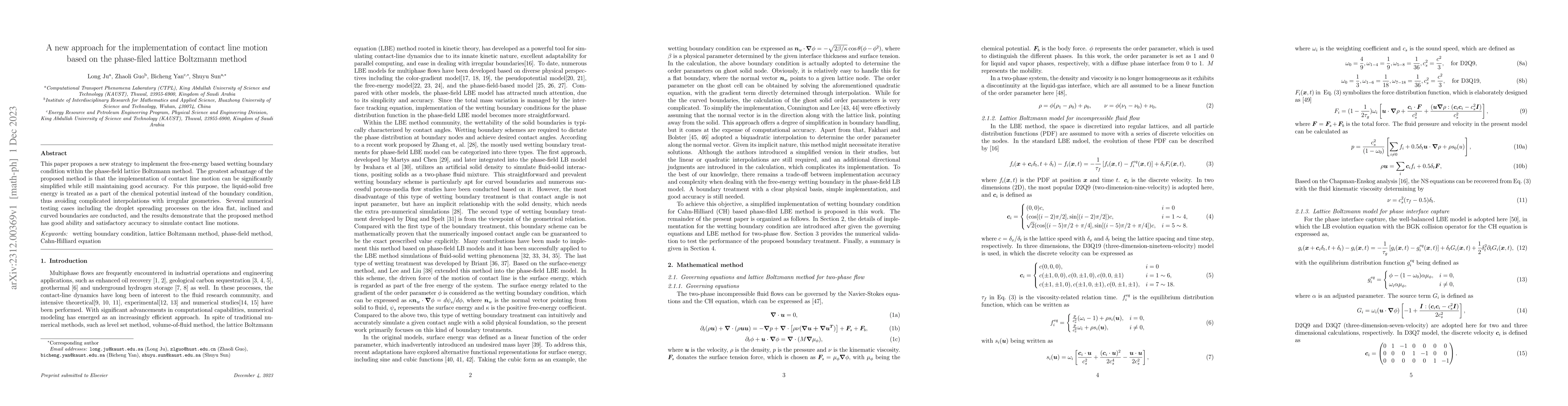 Thumbnail for A new approach for the implementation of contact line motion based on
  the phase-filed lattice Boltzmann method