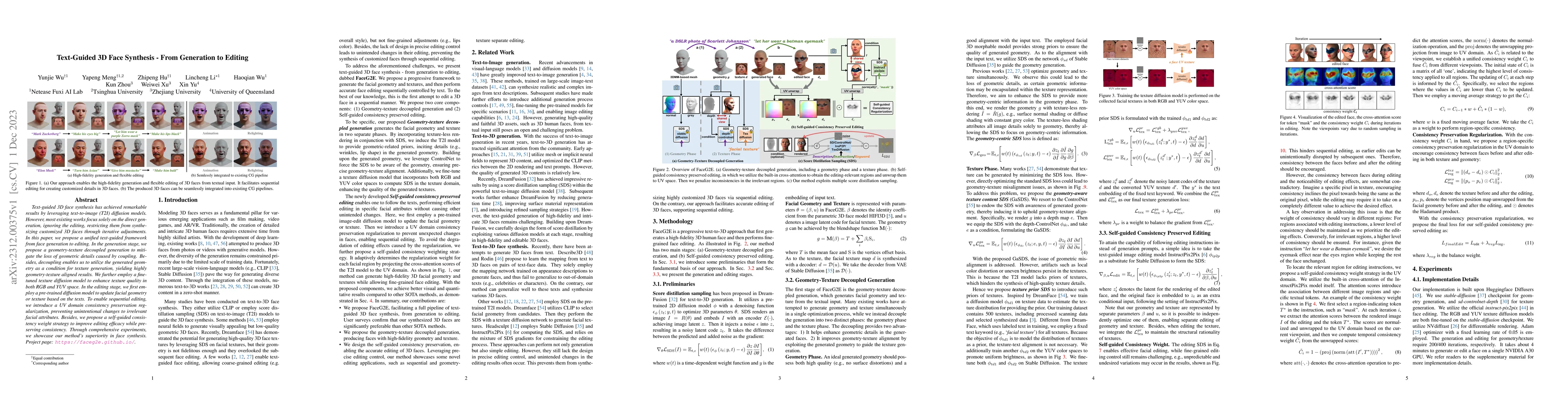 Thumbnail for Text-Guided 3D Face Synthesis -- From Generation to Editing