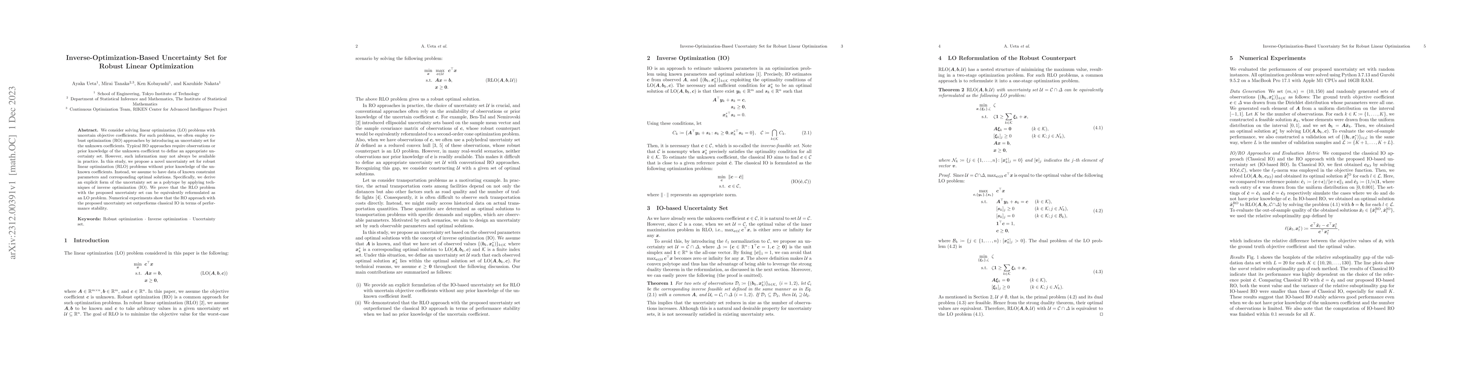 Thumbnail for Inverse-Optimization-Based Uncertainty Set for Robust Linear
  Optimization