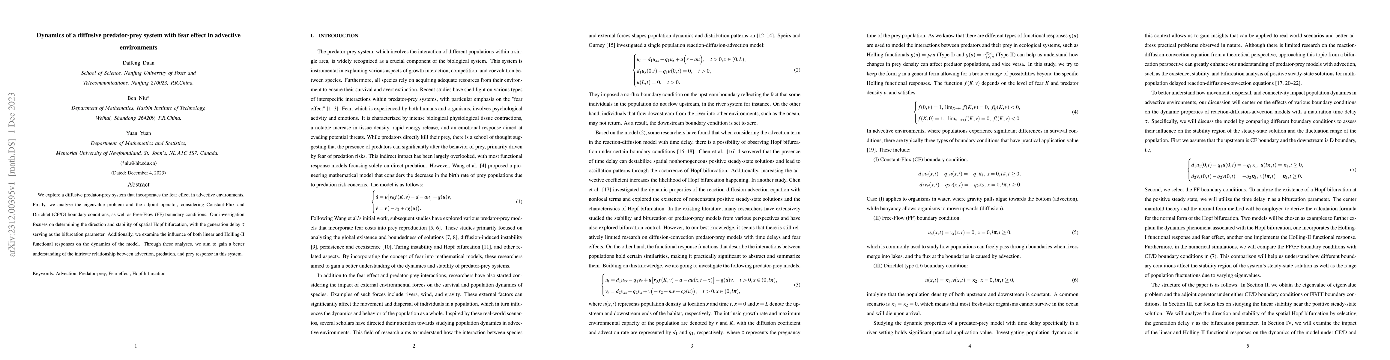 Thumbnail for Dynamics of a diffusive predator-prey system with fear effect in
  advective environments