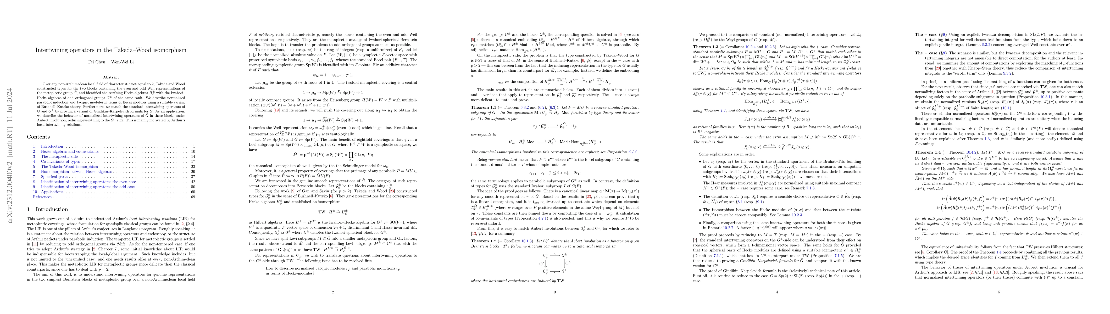 Thumbnail for Intertwining operators in the Takeda-Wood isomorphism