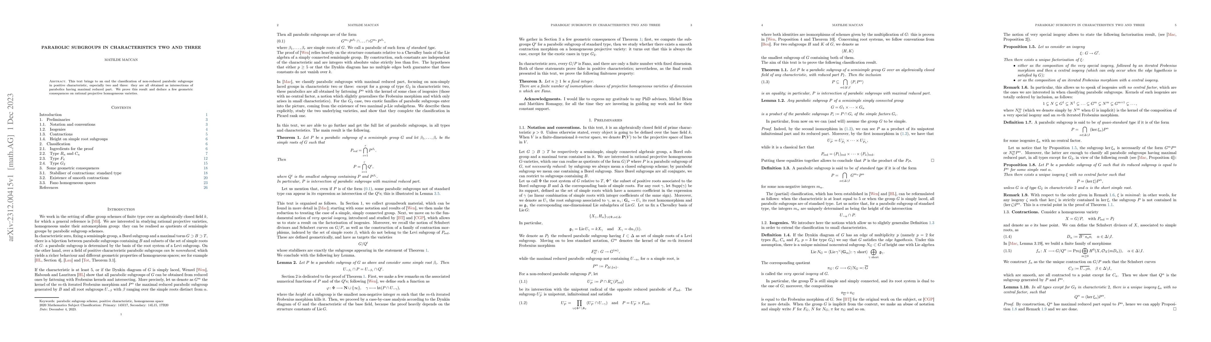 Thumbnail for Parabolic subgroups in characteristics two and three