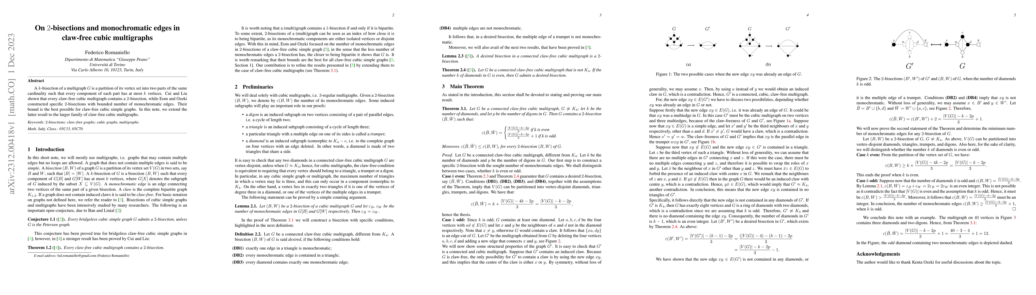 Thumbnail for On 2-bisections and monochromatic edges in claw-free cubic multigraphs