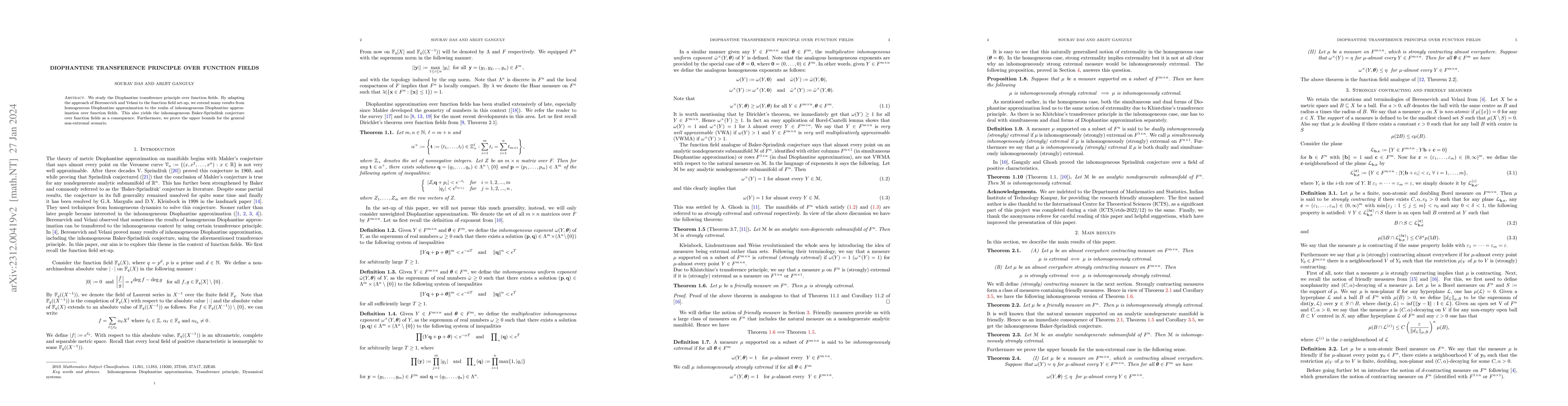 Thumbnail for Diophantine transference principle over function fields