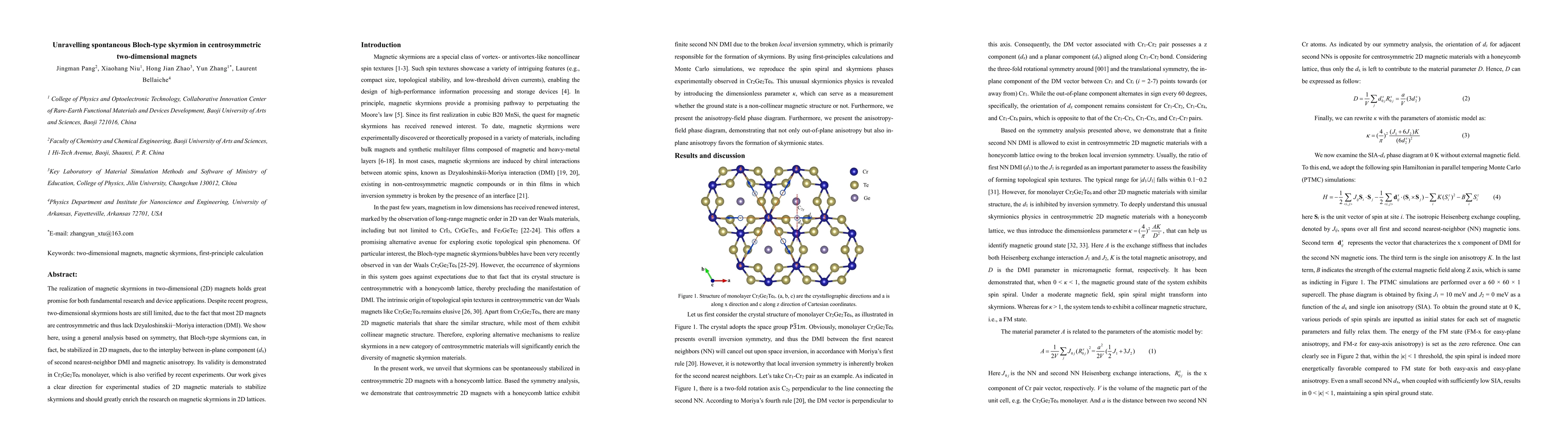 Thumbnail for Unravelling spontaneous Bloch-type skyrmion in centrosymmetric
  two-dimensional magnets