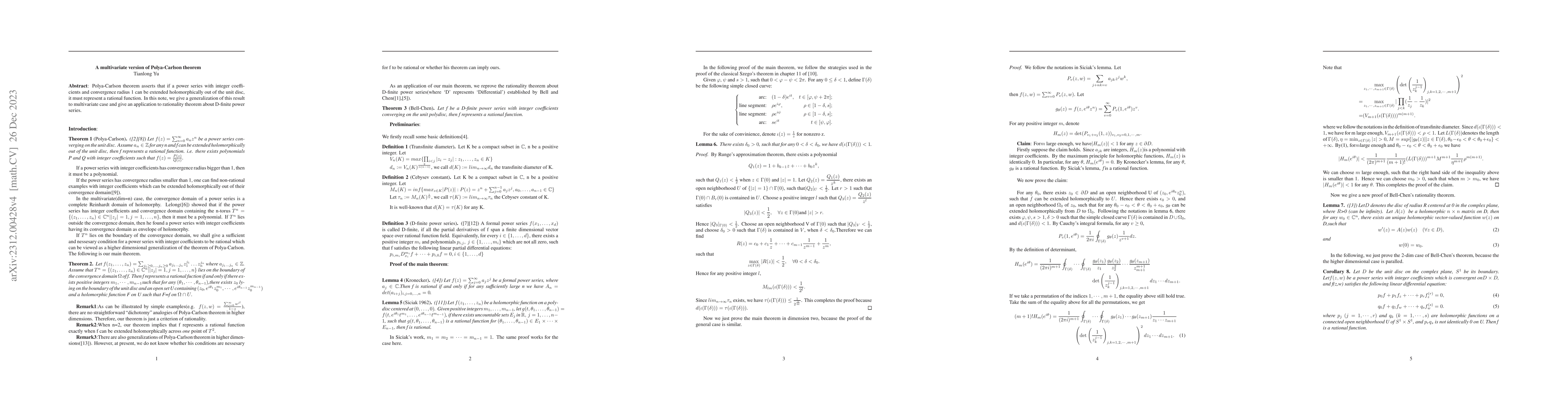 Thumbnail for A multivariate version of Polya-Carlson theorem