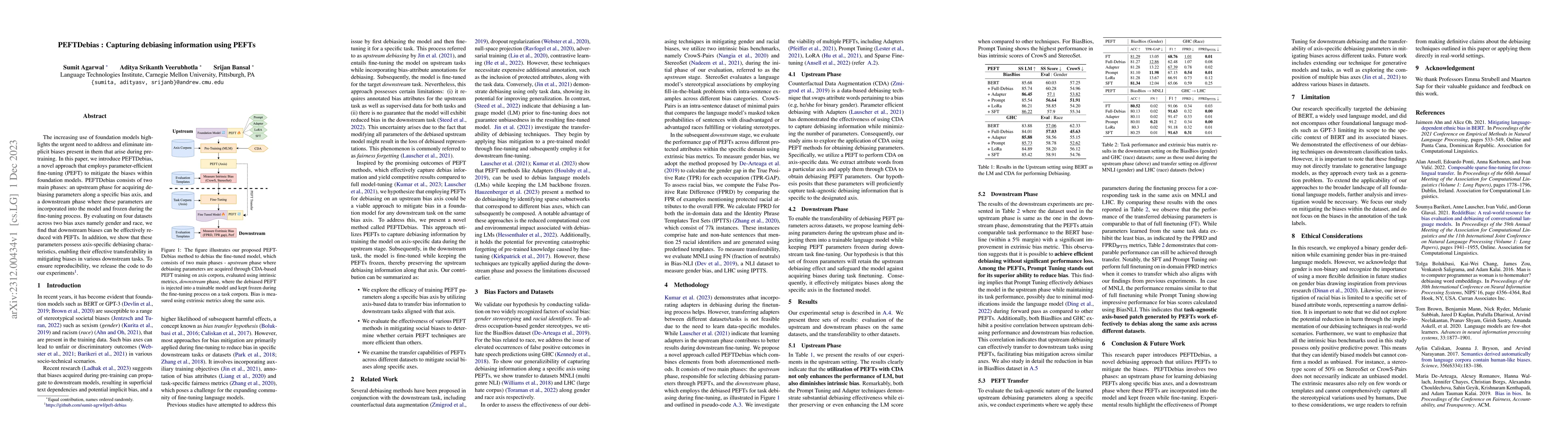 Thumbnail for PEFTDebias : Capturing debiasing information using PEFTs